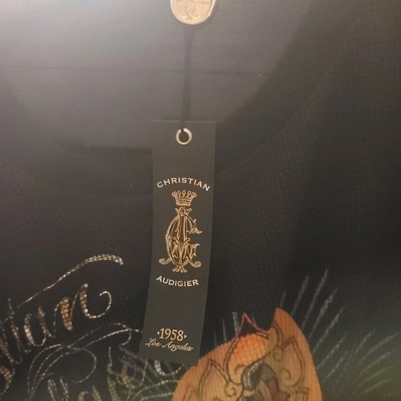 Christian Audigier LA Mens Thermal Buddha On Flower Graphic Print 2XL Black NWT - Picture 4 of 7